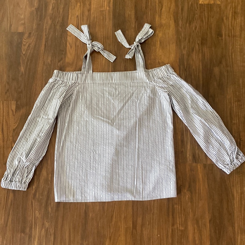 Michael Kors Tie Strap Cold Shoulder Poplin Top